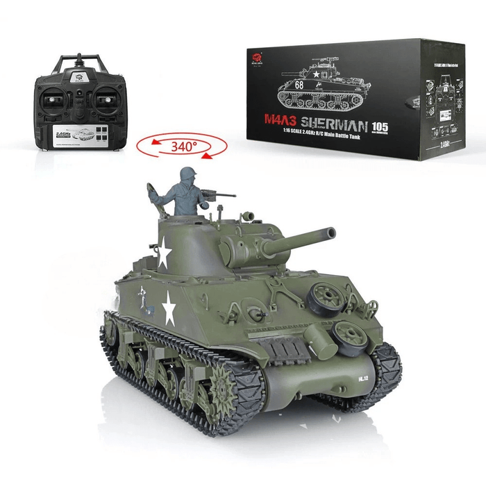 1/16 Scale Sherman RC Tank 2.4G RTR w/ Smoke, BB Pellet Gun & Infra Red Function - Monsta Online