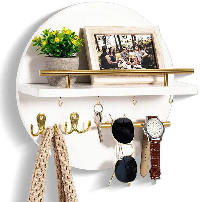 Round Wooden Key Holder – Eco - Friendly Wall Organizer with Hooks & Shelf for Entryway - Monsta Online