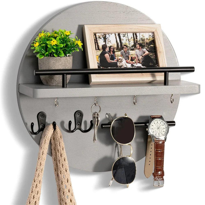 Round Wooden Key Holder – Eco - Friendly Wall Organizer with Hooks & Shelf for Entryway - Monsta Online
