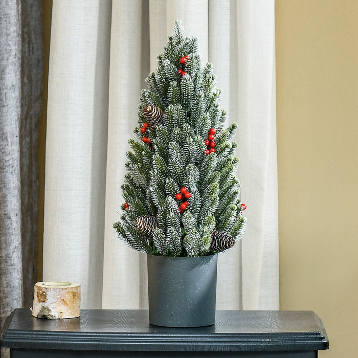 1.5FT Tabletop Snow Flocked Artificial Christmas Tree — 170 Tips, Red Berries, Pine Cones, No Assembly - Monsta Online