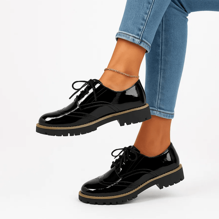 Solenya Lace - Up Shoes – Women's Shiny Glossy Casual Flat Shoes - Monsta Online