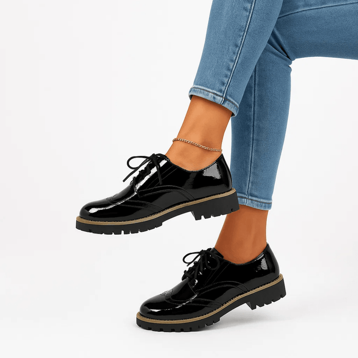 Solenya Lace - Up Shoes – Women's Shiny Glossy Casual Flat Shoes - Monsta Online