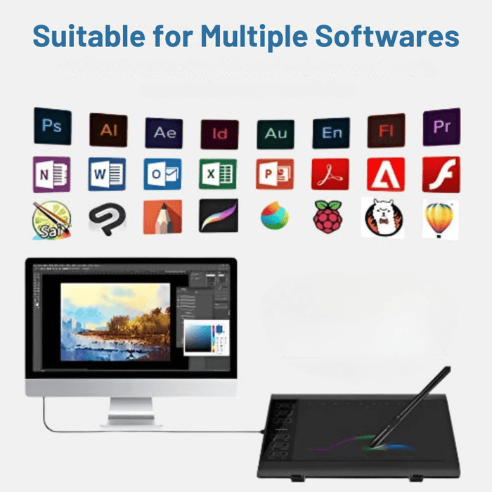 Professional Large 10x6 Inch Digital Drawing Tablet with 8192 Levels & Stylus Pen - Monsta Online