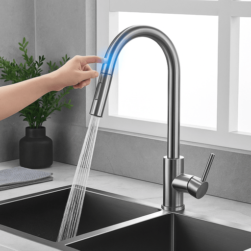Modern Touch - Activated Kitchen Sink Faucet with Easy Pull Down Spray - Monsta Online