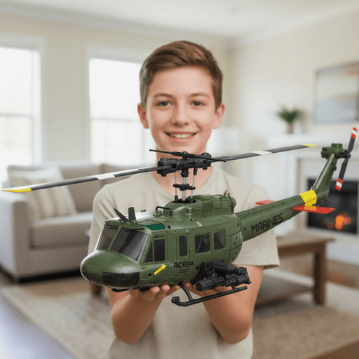 Premium 1:48 Scale Huey Military RC Helicopter with 6CH 2.4G Flybarless Remote Control Helicopter Model for Teens and Adults With Dual Batteries - Monsta Online