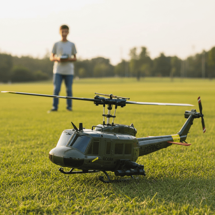 Premium 1:48 Scale Huey Military RC Helicopter with 6CH 2.4G Flybarless Remote Control Helicopter Model for Teens and Adults With Dual Batteries - Monsta Online