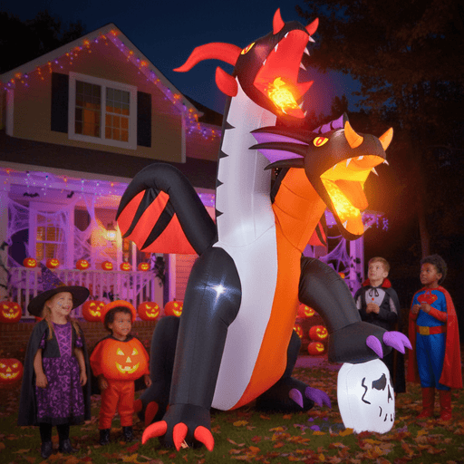 8ft Tall Inflatable Twin - Headed Dragon with LED Lights - Monsta Online