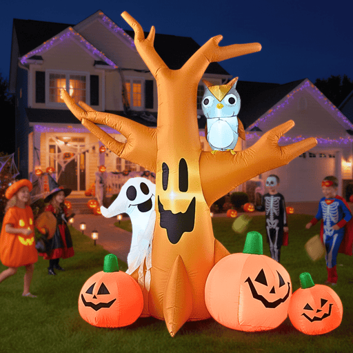 7.5ft Inflatable Halloween Haunted Tree with Owl, Ghost and Pumpkins - Monsta Online