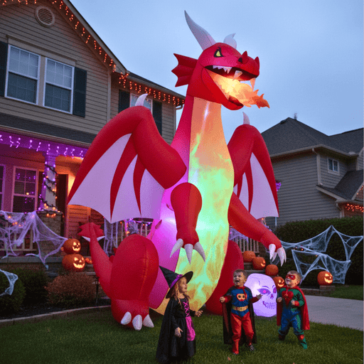 8FT Halloween Inflatable Dragon with Flame Effect and LED Lights - Monsta Online