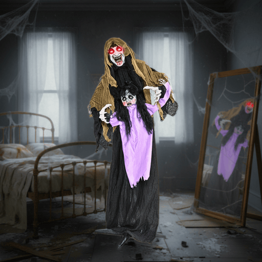 5.2ft Sound - Activated Animatronic Halloween Vampire - Red Light - Up Eyes and Sounds - Monsta Online