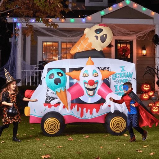 8ft Scary Clown Ice Cream Truck Halloween Inflatable with LED Lights - Monsta Online