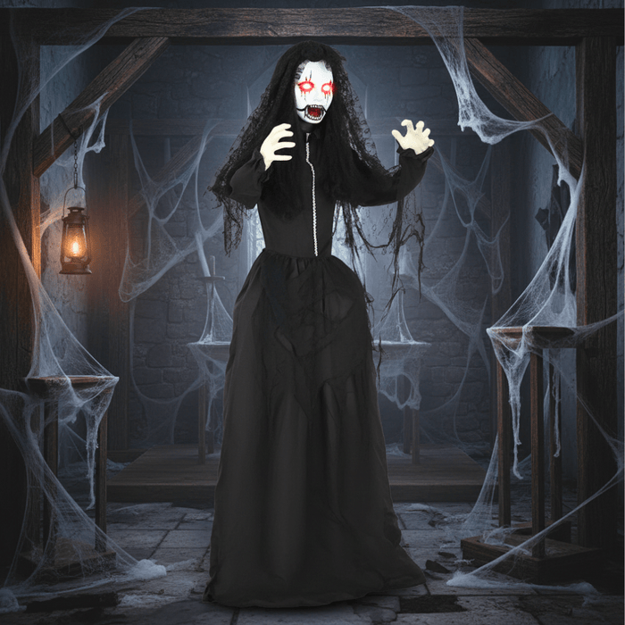 5.5ft Sound - Activated Halloween Animatronic Zombie Bride – Jaw Drop, Glowing Eyes and Creepy Sounds - Monsta Online