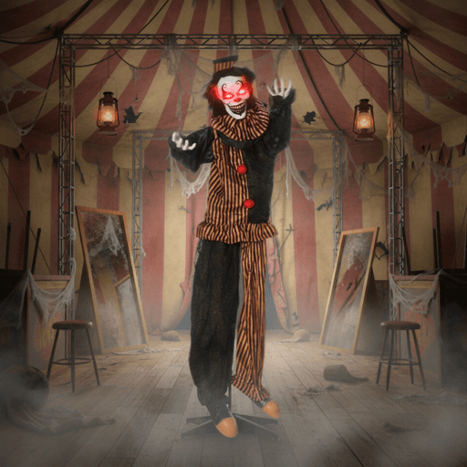 6.7ft Sound - Activated Animatronic Halloween Clown - Moving Head, Arms and Red Glowing Eyes - Monsta Online