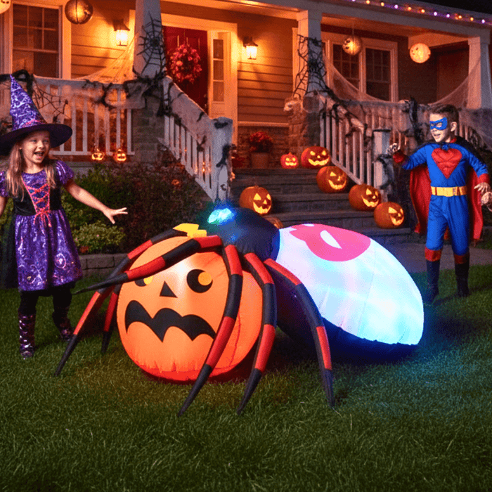 4.9ft Inflatable Halloween Spider with Pumpkin and Rotating LED Lights - Monsta Online