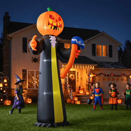 10ft Inflatable Halloween Pumpkin Head Ghost with Hammer and LED Lights - Monsta Online
