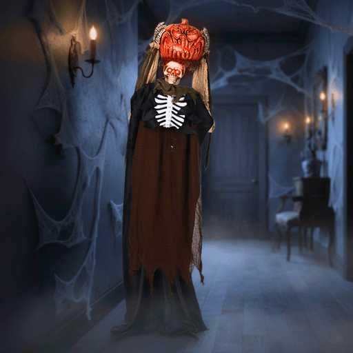 5.6ft Sound - Activated Pumpkin Head Ghost Animated – Glowing Eyes and Creepy Sounds - Monsta Online