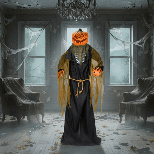 7ft Tall Sound - Activated Halloween Animated Pumpkin Man – Shaking Head and Posable Arms - Monsta Online