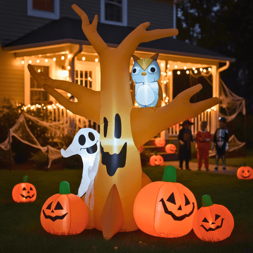 7.5ft Inflatable Halloween Haunted Tree with Owl, Ghost and Pumpkins - Monsta Online