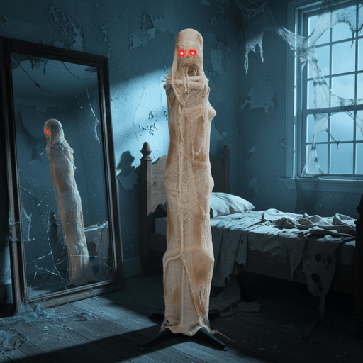 6ft Sound - Activated Animatronic Halloween Mummy - Red LED Glowing Eyes and Posable Body - Monsta Online