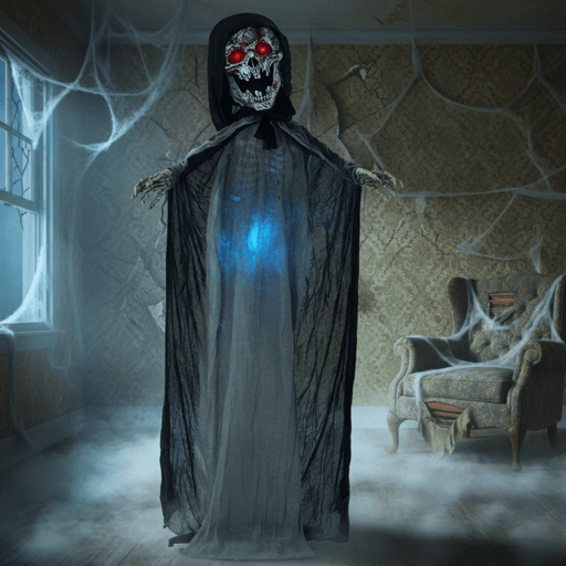 6ft Sound Activated Halloween Animated Skeleton Witch – Light - Up Eyes, Glowing Chest and Creepy Chain Howls - Monsta Online