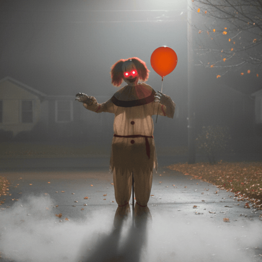 5.7ft Sound - Activated Animatronic Clown with Balloon – Creepy Talking with Red Eyes and Shaking Head - Monsta Online
