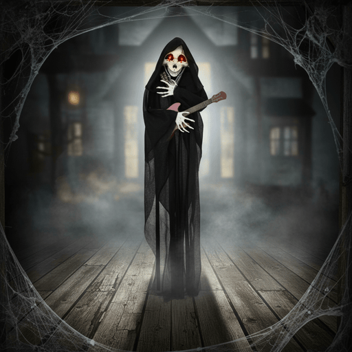 4.2ft Sound - Activated Animatronic Halloween Grim Reaper Playing Guitar - Monsta Online