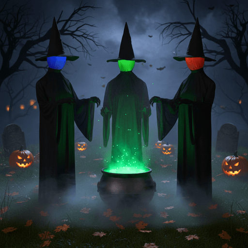 5.2ft Sound - Activated Animatronic Black Witch – Color - Changing LED Head and Creepy Sounds - Monsta Online