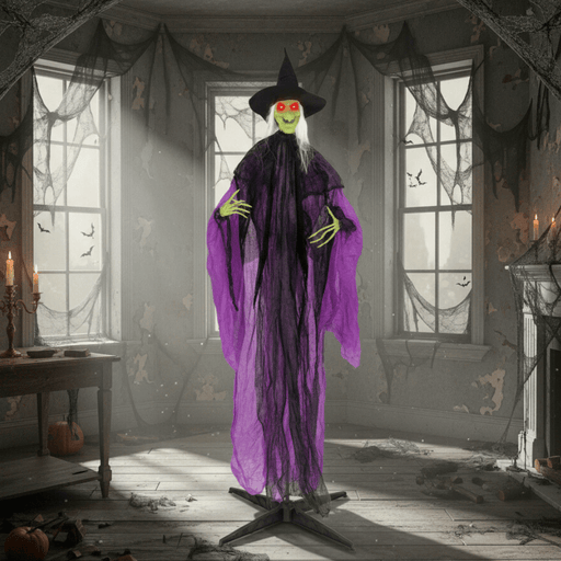 7.2ft Sound - Activated Animatronic Halloween Witch - Glowing Eyes, Eerie Arm Movements - Monsta Online