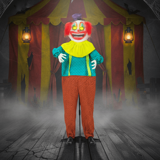 6ft Sound - Activated Animatronic Halloween Clown - Yellow Glowing Eyes and Shaking Head - Monsta Online