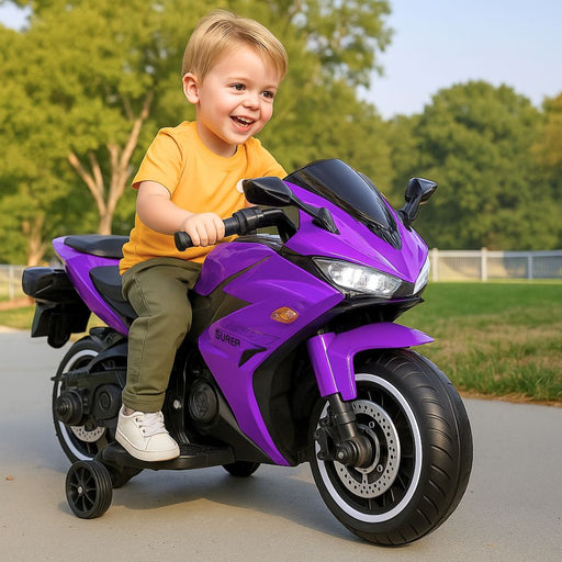 12V Ride - On Kids Electric Motorcycle with Throttle and Lighted Training Wheels - Monsta Online