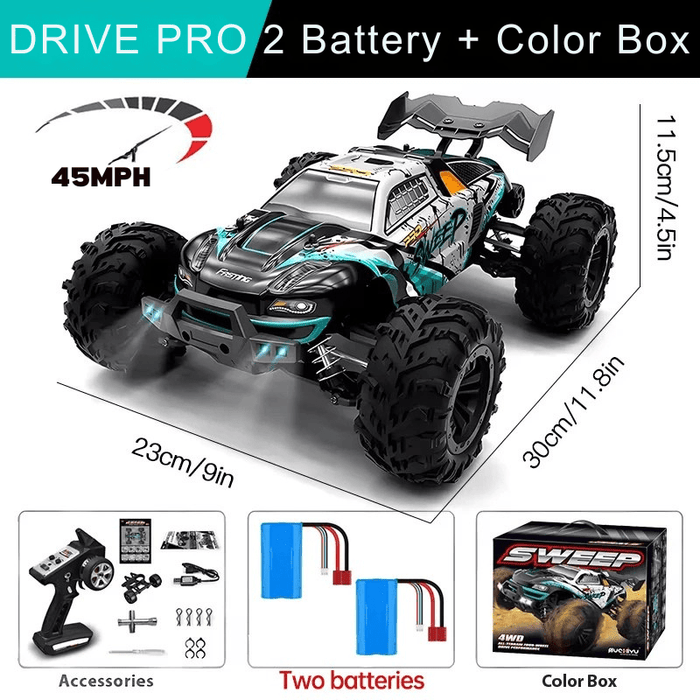 Drive Pro 1:16 45MPH 4WD RC Car With LED Light 2.4G Remote Control High Speed Monster Truck with Dual Batteries - Monsta Online