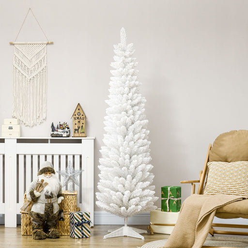 6FT Snow Flocked White Pencil Artificial Christmas Tree — 390 Tips, Slim Shape, Metal Stand - Monsta Online