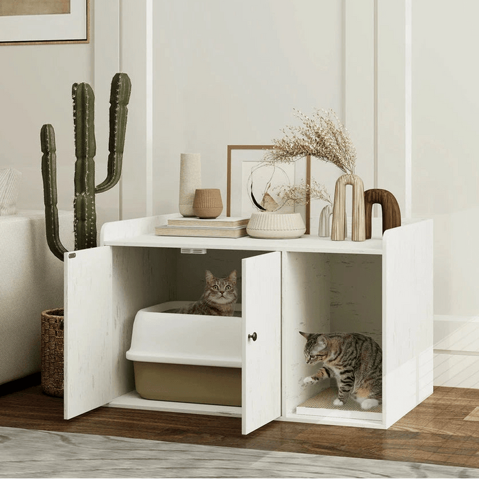 Modern Cat Litter Box Furniture with Built - In Scratching Mat - Monsta Online