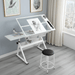 Sleek White Tempered Glass Drafting Table with Adjustable Features and Chair - Monsta Online