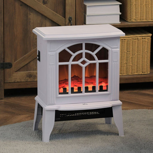1500W Electric Fireplace Stove with Log Flame Effect White - Monsta Online