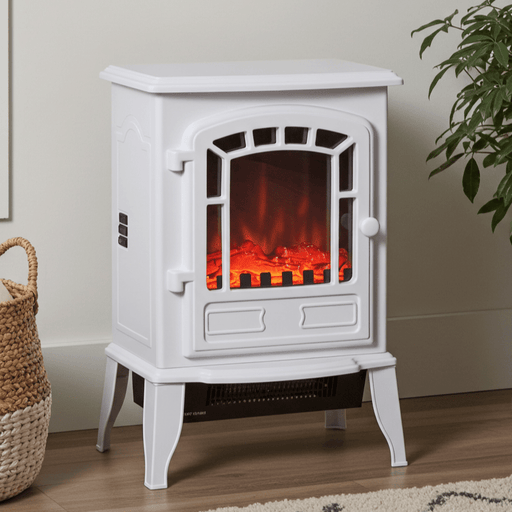 22" White Electric Fireplace Heater with Realistic Flame and Adjustable Heat - Monsta Online