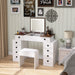 White Vanity Desk with Flip - up LED Mirror, 10 Drawers and Stool - Monsta Online