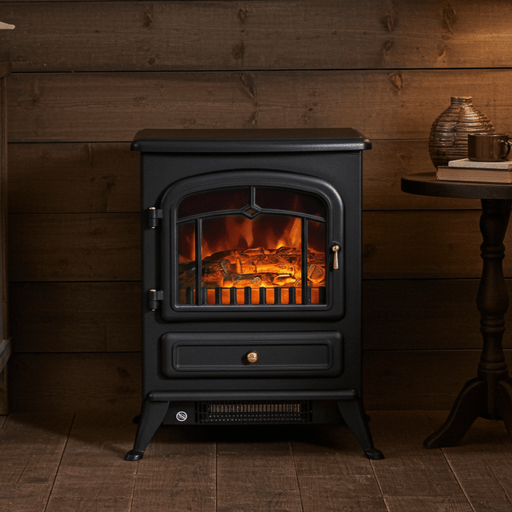 22 Inch Freestanding Electric Fireplace Heater with Realistic Flame in Black - Monsta Online