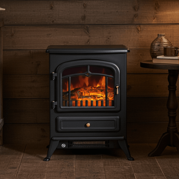 22 Inch Freestanding Electric Fireplace Heater with Realistic Flame in Black - Monsta Online