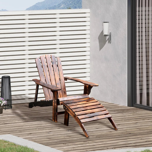 Classic Wooden Adirondack Outdoor Chair with Footrest for Patio and Poolside Comfort - Monsta Online
