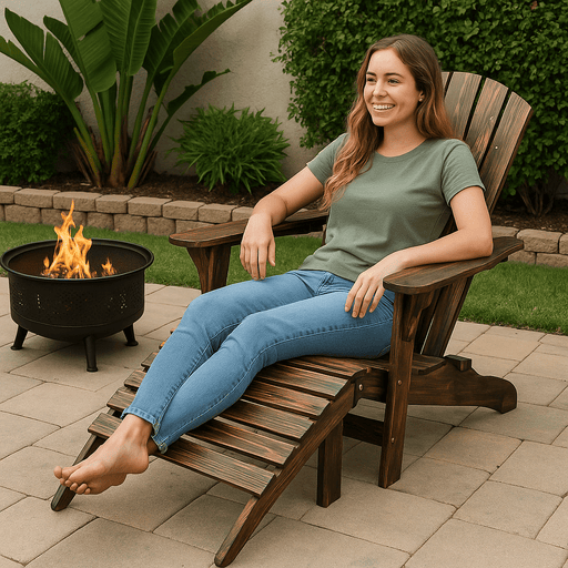 Classic Wooden Adirondack Outdoor Chair with Footrest for Patio and Poolside Comfort - Monsta Online