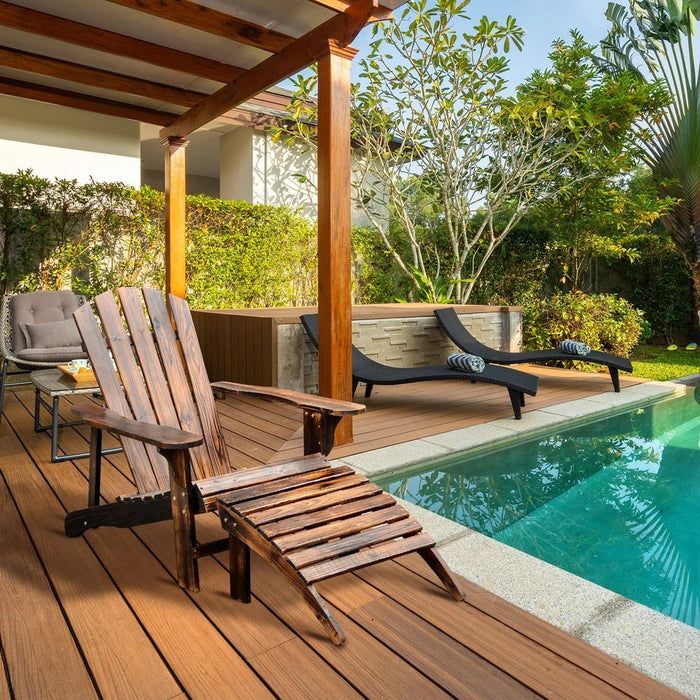 Classic Wooden Adirondack Outdoor Chair with Footrest for Patio and Poolside Comfort - Monsta Online