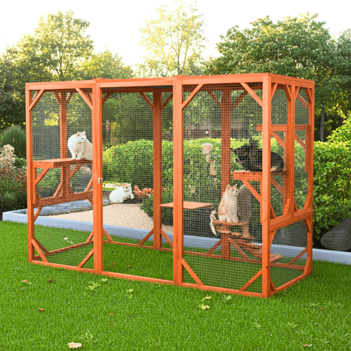 Large Wooden Catio Outdoor Cat Enclosure for Multiple Cats and Playtime Freedom - Monsta Online