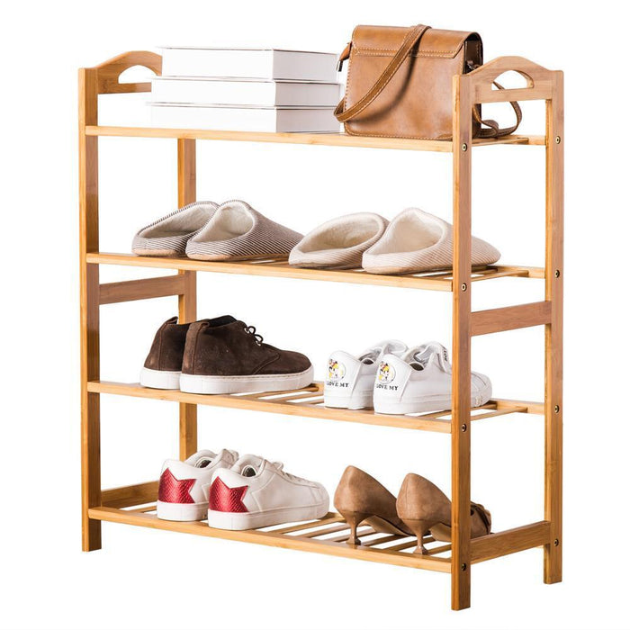 Sturdy 4 Tier Entryway Wooden Shoe Rack Organizer with Open Storage Shelves - Monsta Online
