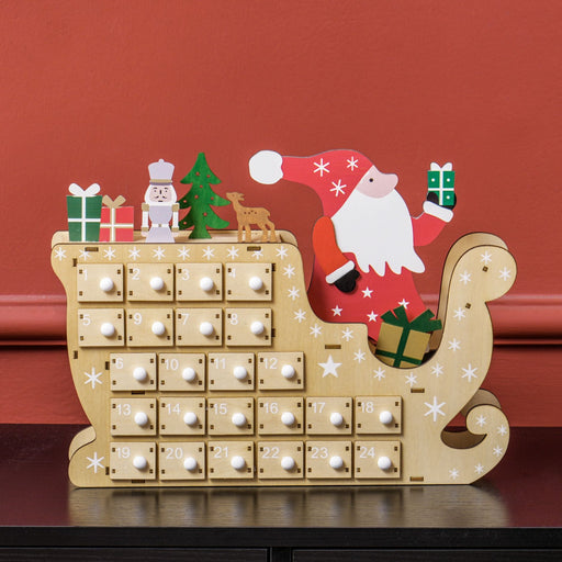 Christmas Wooden Advent Calendar with Santa Sleigh and 24 Surprise Drawers - Monsta Online