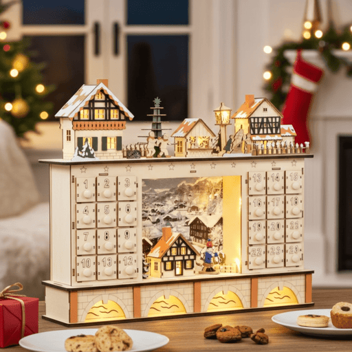 Light Up Wooden Christmas Advent Calendar Village Scene with 24 Fillable Drawers - Monsta Online