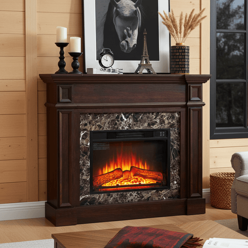 46 Inch Electric Mantel Fireplace Heater with Remote and 3 Flame Brightness Levels - Monsta Online