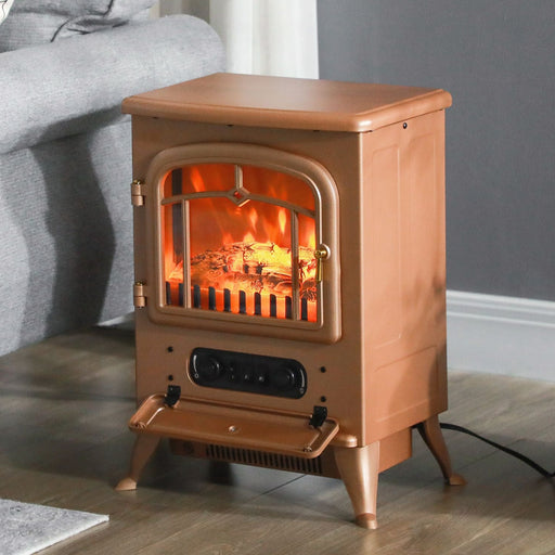 22 Inch Dark Brown Freestanding Electric Fireplace Heater with Realistic Flames - Monsta Online