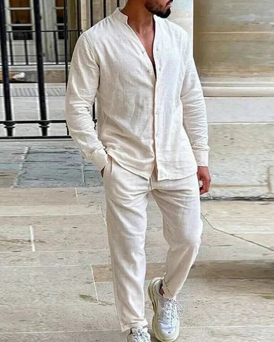 Zaine Cotton Two - Piece Set – Men's Relaxed Shirt & Trousers Summer Co - Ord Set - Monsta Online