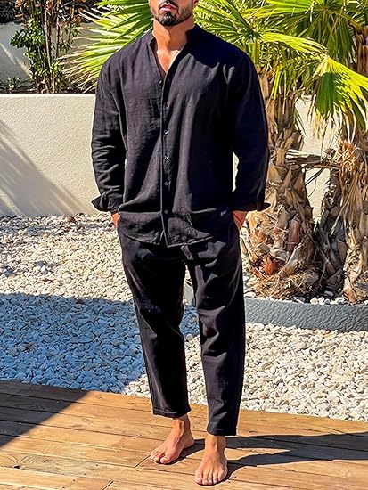 Zaine Cotton Two - Piece Set – Men's Relaxed Shirt & Trousers Summer Co - Ord Set - Monsta Online